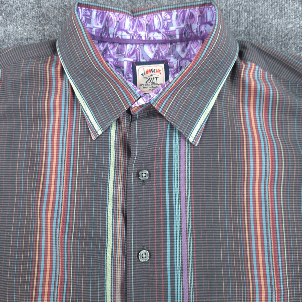 J Garcia Men's XXL 2XL Black Striped Button Down Flip Cuff Long Sleeve Shirt